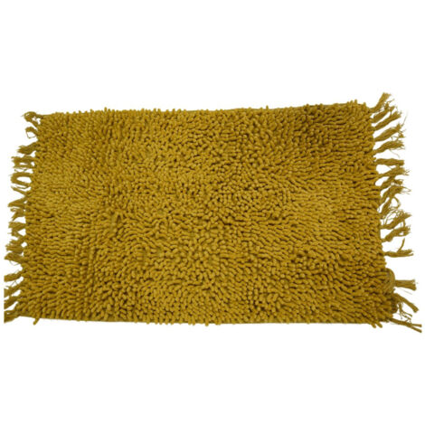 Tapis de bain en coton uni à franges ocre 50x70cm