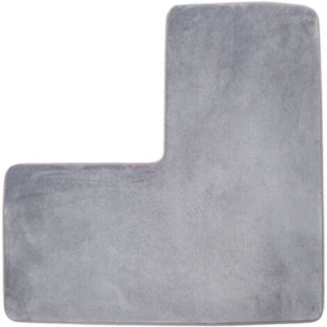 Tapis de bain en L - Tapis de douche d\'angle en polaire corail doux, antidérapant et absorbant, lavable pour douche carrée, toilettes, maison et spa (gris)