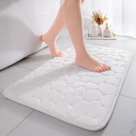 Tapis de Bain en Mousse à mémoire de Forme - Tapis de Douche Absorbant - Tapis de Bain décoratif - Tapis antidérapant pour Salle de Bain et Salon - 40 x 60 cm - Blanc