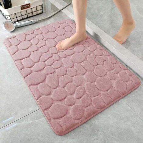 Tapis de bain en mousse à mémoire de forme, tapis de salle de bain pavés, super absorbant l'eau, pour salle de bain, lavable en machine (20 x 32, rose)