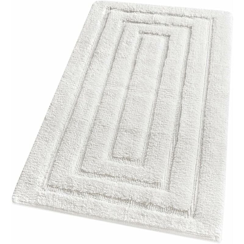 Tapis de Bain en Pur Coton Tapis de chevet Elégant et Luxueux Antidérapant Blanc - 60x40 cm