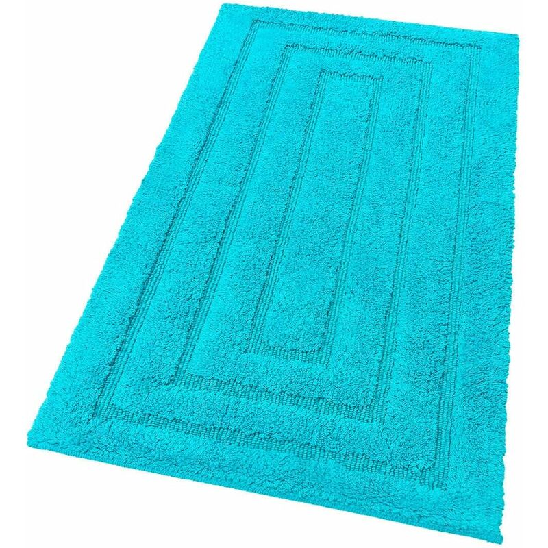 Tapis de Bain en Pur Coton Tapis de chevet Elégant et Luxueux Antidérapant Turquoise - 50x80 cm