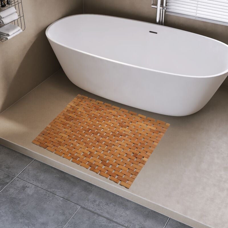 Tapis de bain en teck 70x50cm, tapis de douche en bois, pieds en caoutchouc antidérapants, enroulable, intérieur, salle de bain, douche, spa, sauna