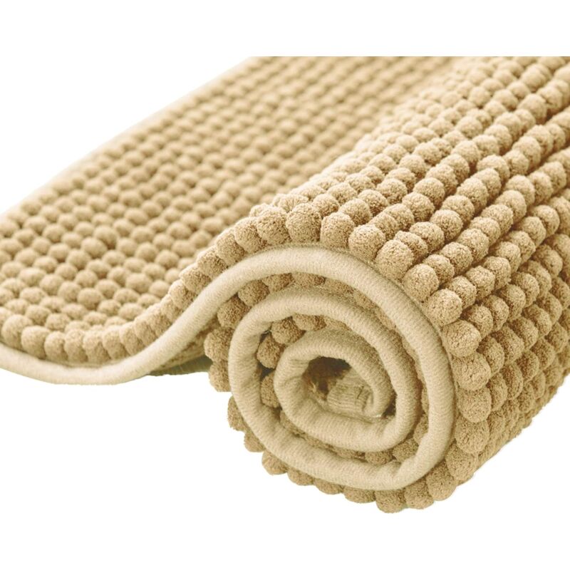 Tapis de Bain Extra Absorbant Tapis pour Sortie de Douche en Microfibre Chenille Lavable en Machine (40×60cm, Beige)