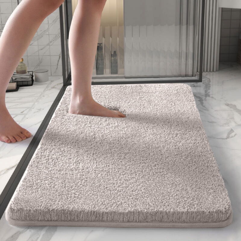 Tapis de bain extra-large et super absorbant, avec un confort épais et un support antidérapant pour les zones humides (gris)
