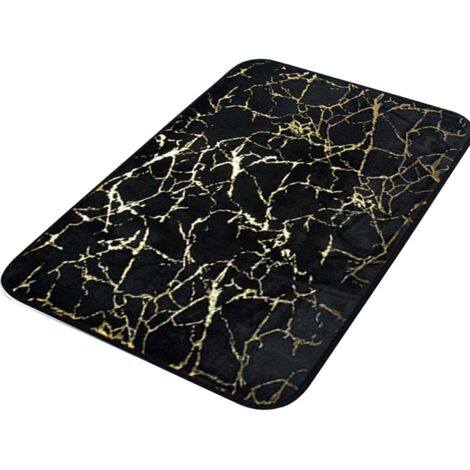 Tapis de bain Faderr effet marbre texturé, séchage rapide, antidérapant, rectangulaire, en polyester, pour salle de bain, cuisine et chambre, noir