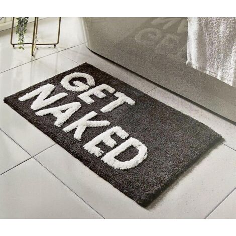 Tapis de bain Get Naked noir et blanc, dos absorbant, lettres Get Naked en relief, ultra doux et antidérapant (noir)