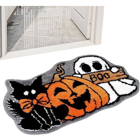 Tapis de bain Halloween - Motif de chat noir effrayant, idéal pour la décoration d'intérieur, 40 x 60 cm
