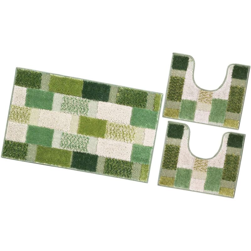 Tapis de Bain Lot de 3 Pièces Moderne Doux Antidérapant Tapis de Douche Lavable Absorbant - Vert