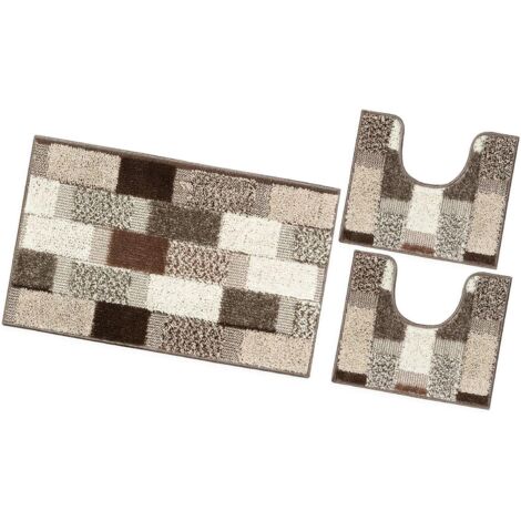 Tapis de Bain Lot de 3 Pièces Moderne Doux Antidérapant Tapis de Douche Lavable Absorbant - Marron