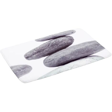 Tapis de bain microfibre blanc et gris galets - 45x70cm