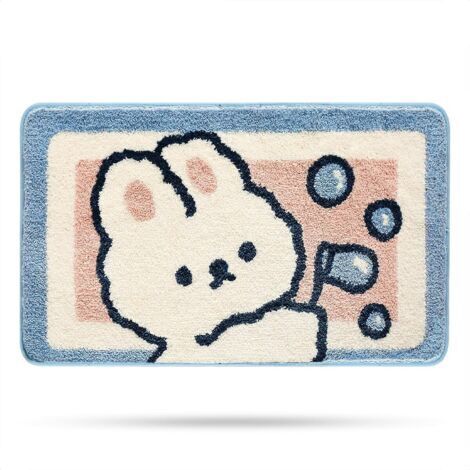Tapis de bain mignon en forme de lapin, ultra doux et absorbant, lavable en machine, antidérapant, convient aux baignoires, salles de douche et salles de bain, 40 x 60 cm