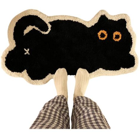 Tapis de bain mignon Kawaii, absorbant l'eau, antidérapant, doux, lavable en machine, pour chambre à coucher, salle de bain, toilettes, cuisine (noir)