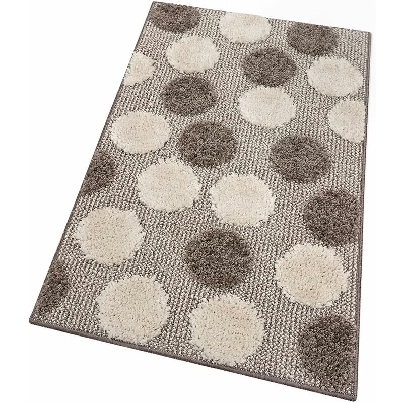 Tapis de Bain Moderne Doux Antidérapant Tapis de Douche Lavable Absorbant Pois Gris Tourterelle - 65x180 cm