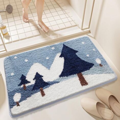 Tapis de Bain Noël Antidérapant,Tapis Salle de Bain Absorbant en Microfibre Douce, Tapis de Salle de Bain Scène de Neige Hivernale, Lavable en Machine, 50 x 80 cm