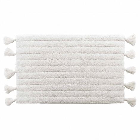 Tapis de bain pompoms 50x80 cm - Tufté - Blanc