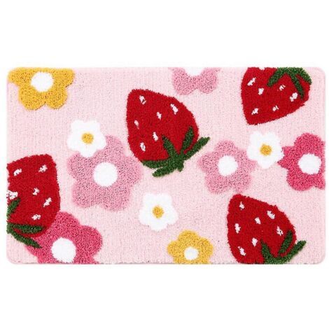 Tapis de bain rose à motif fraise mignonne 45 x 65 cm