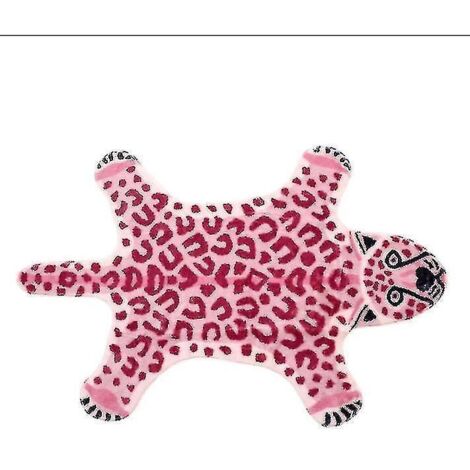 Tapis de bain rose imitation léopard, antidérapant, lavable, à motif animalier