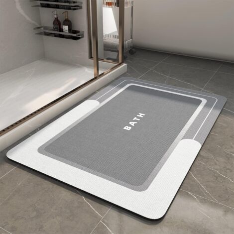 Tapis De Bain - Tapis Antidérapant Pour Salle De Bains - Absorbant Rapide Séchage - Surface Lisse En Terre Diatomée - Dos En Caoutchouc - 40 x 60 cm - Gris