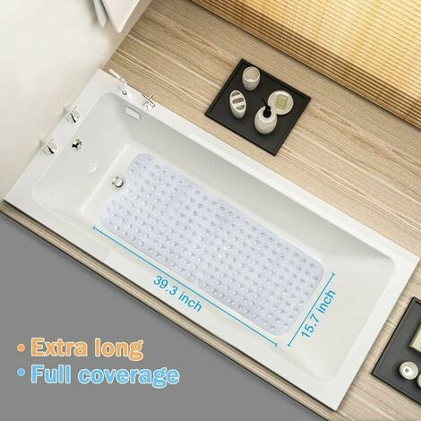 Tapis de bain, tapis de bain antidérapant pour salle de bain, lavable en machine, idéal pour les enfants, les tout-petits seniors, 100 x 40cm transparent