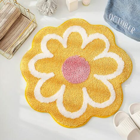 Tapis de bain Tapis de bain antidérapant pour salle de bain, tapis de bain absorbant,joli tapis de douche en forme de fleur, tapis de salle de bain touffeté doux
