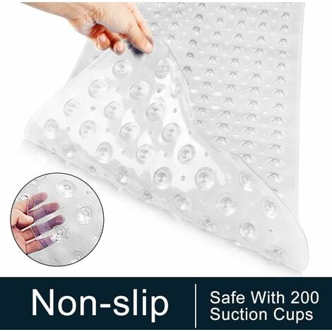 Tapis de bain, tapis de bain antidérapant pour enfants avec 200 ventouses, tapis de bain antidérapant lavable en machine, tapis de douche long pour bébé de la salle de bain lavable à la main 100 * 40 cm (blanc transparent)