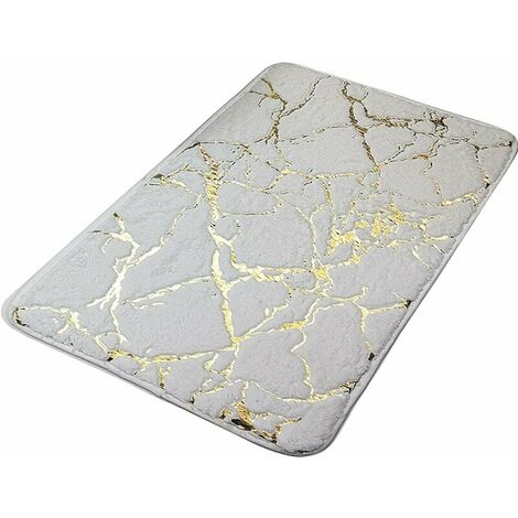 Tapis de bain texturé effet marbre Guazhuni- Séchage rapide - Antidérapant - Rectangulaire - En polyester - Pour la salle de bain, la cuisine, la chambre à coucher - Blanc - Dimensions : 40 x 60 cm