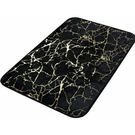 Tapis de bain texturé effet marbre - Séchage rapide - Antidérapant - Rectangulaire - En polyester - Pour la salle de bain, la cuisine, la chambre à coucher - Noir - Dimensions : 40 x 60 cm