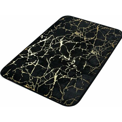 Tapis de bain texturé effet marbre - Séchage rapide - Antidérapant - Rectangulaire - En polyester - Pour la salle de bain, la cuisine, la chambre à coucher - Noir - Dimensions : 40 x 60 cm