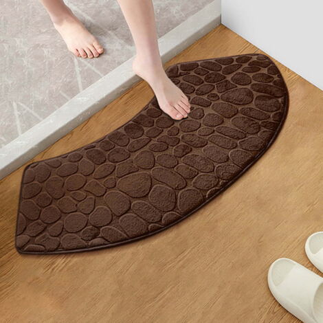 Tapis de bain ultra antidérapant, 30 x 99 cm, incurvé, à motif galets en relief, séchage rapide, ultra absorbant, lavable, en forme d'éventail, pour baignoires d'angle.