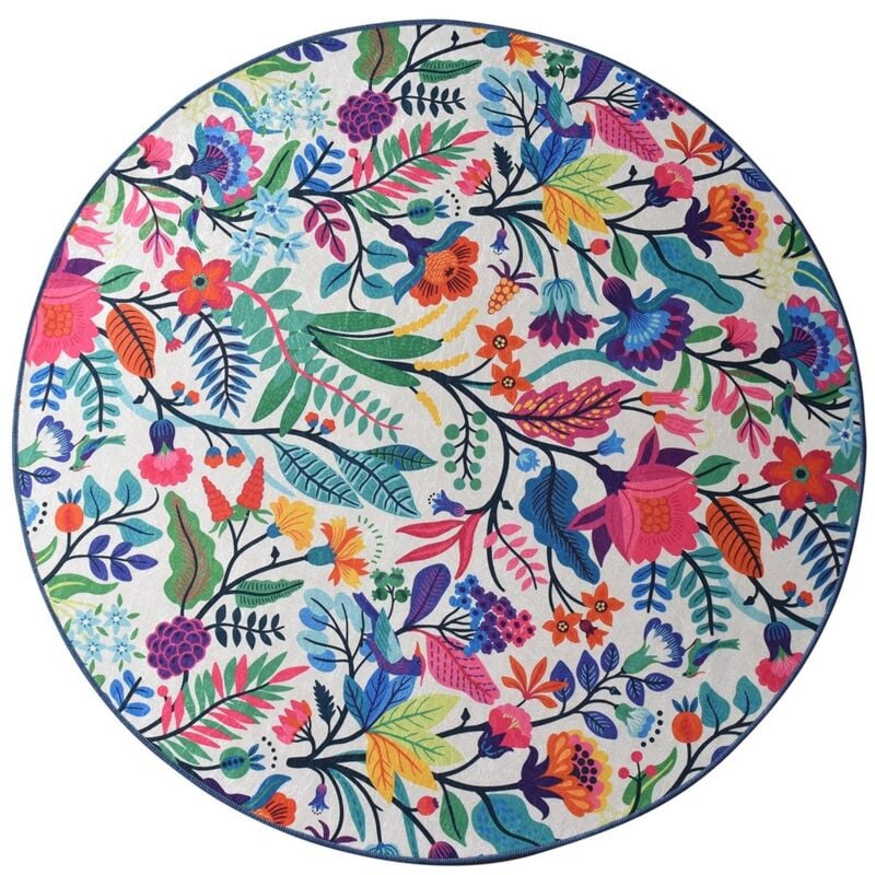 Tapis de bain WELLHOME WHITE à fleurs colorées - 100 cm