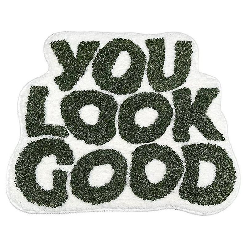 Fei Yu - Tapis de bain « You Look Good » Tapis de bain vert Décoration de salle de bain amusante et mignonne Petit tapis cool et preppy
