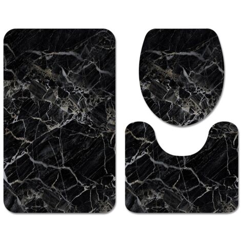 Tapis de BainEnsemble tapis de salle de bain pour toilettes 3 pièces tapis de salle de bains en marbre noir - Type 50x80cm
