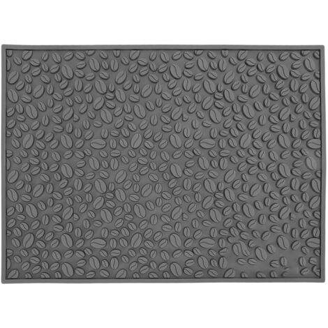Tapis de bar anti-dérapant design grains de café, dessous de verre PVC pour comptoir avec drainage d'eau, gris