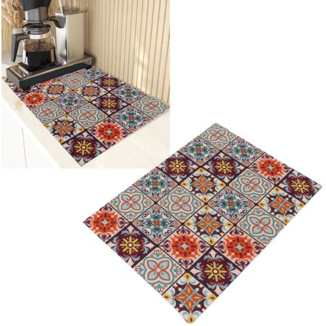 Tapis de Bar Café 3.5mm Tapis de Drainage Anti-Dérapant Imperméable en Silicone avec Dos en Caoutchouc pour Cuisine 30x40cm Motifs Colorés