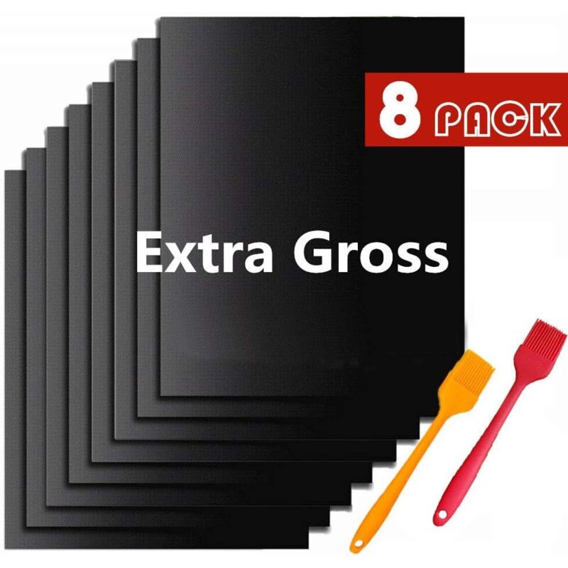 Langray – Tapis de barbecue antiadhérent réutilisable 33x40cm – Lot de 8 – Compatible avec charbon, gaz, électrique – Facile à nettoyer