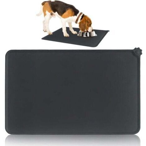 Tapis de Bol en Silicone Antiadhésif pour Chats et Chiens, Tapis Gamelle Tapis Alimentation Animaux Facile Nettoyer Contre Éclaboussures Salissures Imperméable et Antidérapant - Noir, 48 X 30CM