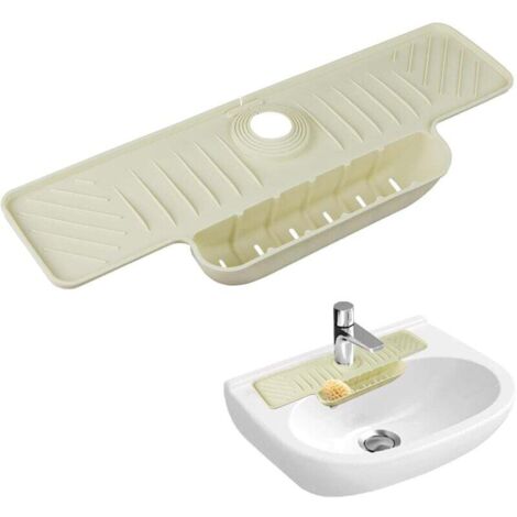 Tapis de bonde d'évier en silicone étroit, avec bac de récupération et protection anti-éclaboussures, beige.