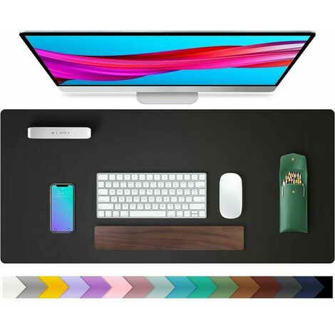 Tapis de bureau, tapis de bureau en cuir PU, tapis de souris, protection de bureau antidérapante, bloc-notes de bureau étanche pour le bureau et la maison (80 cm x 40 cm, noir)