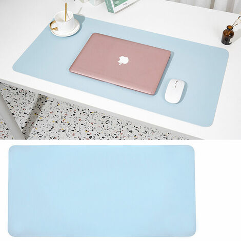 Tapis de bureau, tapis de souris, tapis de bureau, 60x40 cm, housse de protection de bureau en cuir PU antidérapant, maison et bureau pour ordinateur portable(bleu clair [sangle incluse])