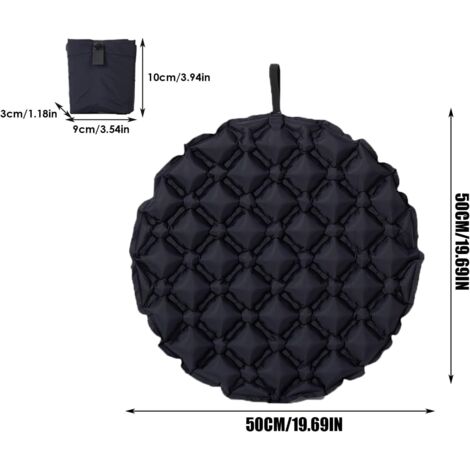 Tapis de camping gonflable rond, résistant à l'humidité, léger et coussin de siège - Noir