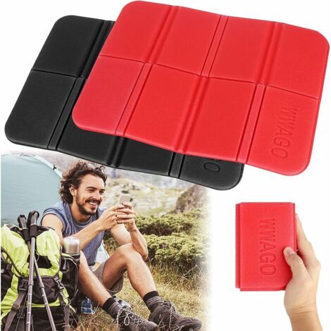 Tapis de Camping Pliable 2 Pcs Coussin de Siège Pliable en Extérieur, Pliant XPE Coussins en Mousse pour Randonnée Jardin Camping Pique-Nique,(Noir Rouge)