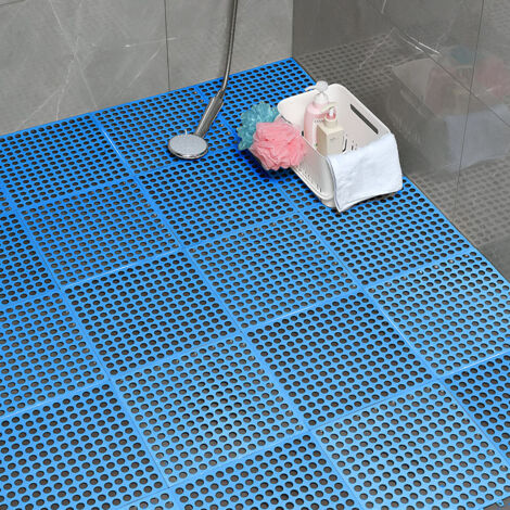 Tapis de carrelage de pont de bain bleu 5 pièces, tapis de carrelage de douche antidérapant, avec trous de drainage 30x30cm