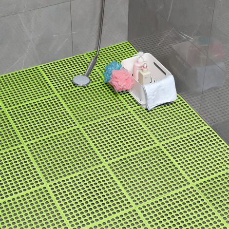Tapis de carrelage de pont de bain vert, tapis de carrelage de douche antidérapant, avec trous de drainage 30x30cm 5 pièces