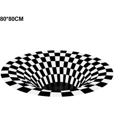 Tapis de Chambre 3D Noir et Blanc Motif Vortex, Anti-Dérapant pour Salon Chambre