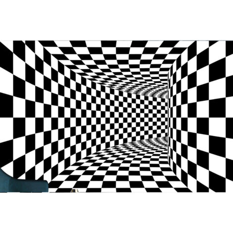 Tapis de Chambre Enfant à Effet 3D Damier Noir et Blanc pour Chambre de Bébé