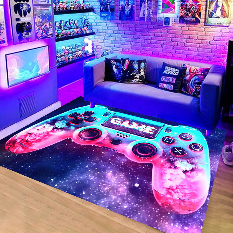 Kcvv - Tapis de Chambre Moderne Gamer Contrôleur 3D Adolescent Garçon Tapis de Salon Antidérapant Graffiti Console de Jeu Décor 80 x 120 cm-Ensembles