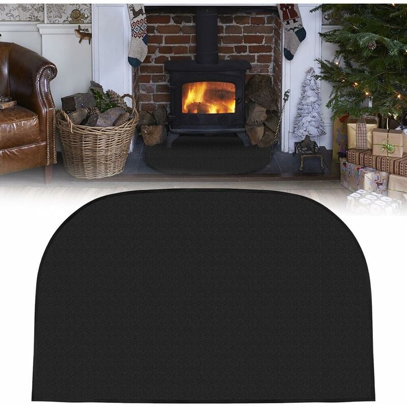 Tapis de cheminée, 19.7x39.4 pouces, tapis de feu, tapis ignifuge, tapis de cheminée, cheminée, cuisinière, gril - black