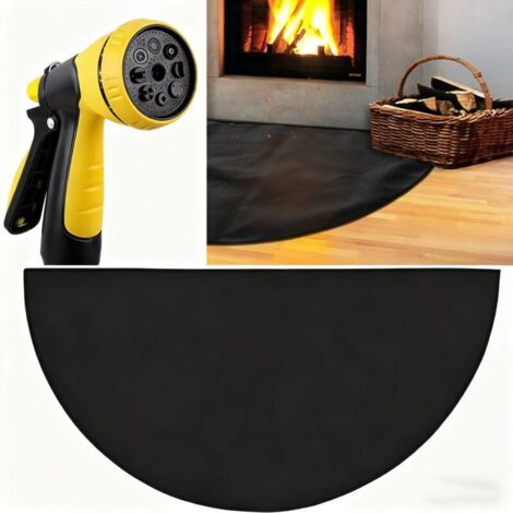 Tapis de cheminée ignifuge, silicone et fibre de verre, noir, 122 x 73 cm, pour poêles à bois, protection du sol intérieur et extérieur (1 mm, avec jet d'eau séparé)