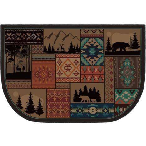 Tapis de cheminée, tapis ignifugé de style chalet du sud-ouest, adapté aux poêles à bois et aux cuisines (design classique, 15 x 23 pouces)